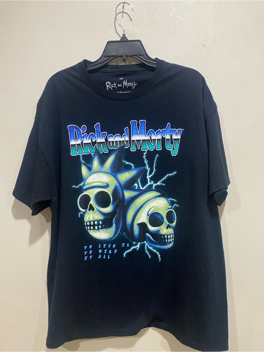 Black Short-Sleeve Tee with Neon Skull Graphic